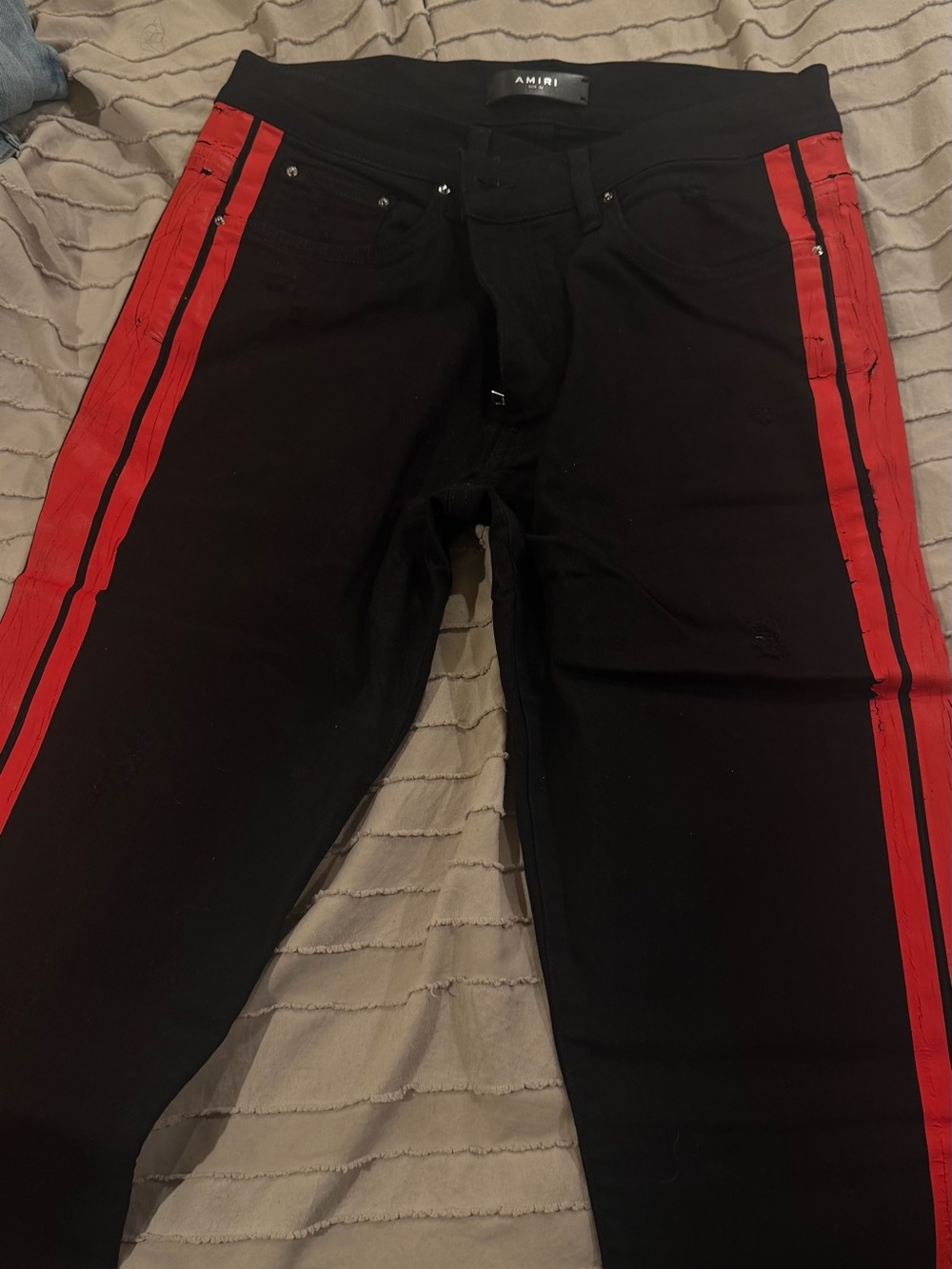 AMIRI Black Jeans with Red Side Panels